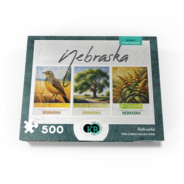 Nebraska: Bird, Tree, Flower- State Symbols Collage Series 500 Jigsaw Puzzle box view3