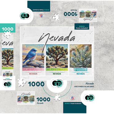 Nevada: Bird, Tree, Flower- State Symbols Collage Series 1000 Jigsaw Puzzle box 3D Modell