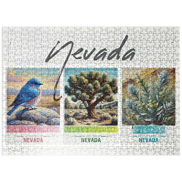 puzzleplate Nevada: Bird, Tree, Flower- State Symbols Collage Series 500 Jigsaw Puzzle