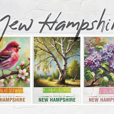 New Hampshire: Bird, Tree, Flower- State Symbols Collage Series 1000 Jigsaw Puzzle 3D Modell