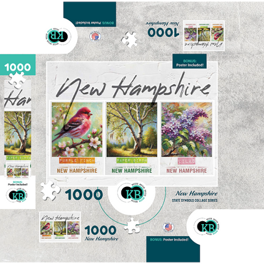 New Hampshire: Bird, Tree, Flower- State Symbols Collage Series 1000 Jigsaw Puzzle box 3D Modell