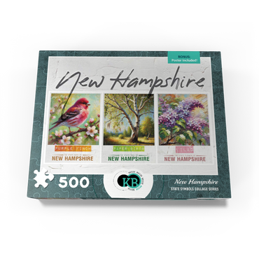 New Hampshire: Bird, Tree, Flower- State Symbols Collage Series 500 Jigsaw Puzzle box view3