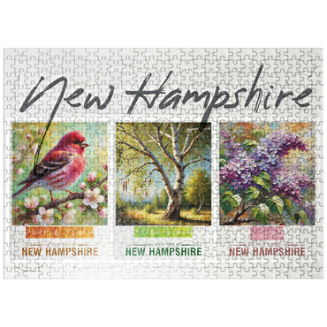 puzzleplate New Hampshire: Bird, Tree, Flower- State Symbols Collage Series 500 Jigsaw Puzzle