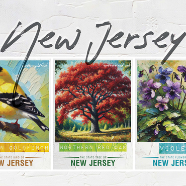 New Jersey: Bird, Tree, Flower- State Symbols Collage Series 1000 Jigsaw Puzzle 3D Modell