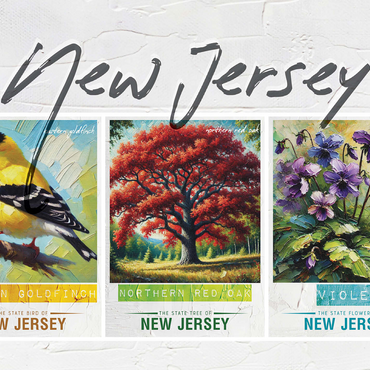New Jersey: Bird, Tree, Flower- State Symbols Collage Series 500 Jigsaw Puzzle 3D Modell