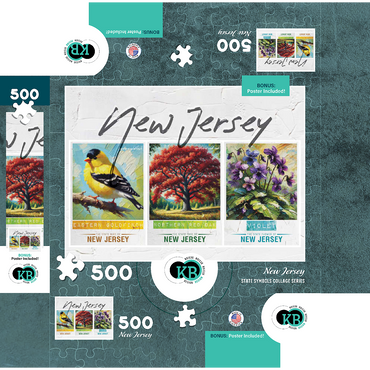 New Jersey: Bird, Tree, Flower- State Symbols Collage Series 500 Jigsaw Puzzle box 3D Modell