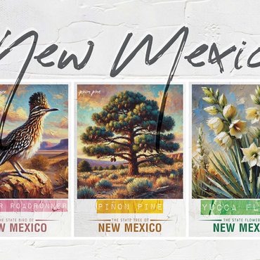 New Mexico: Bird, Tree, Flower- State Symbols Collage Series 1000 Jigsaw Puzzle 3D Modell