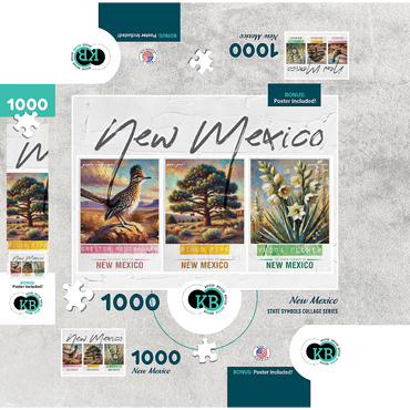 New Mexico: Bird, Tree, Flower- State Symbols Collage Series 1000 Jigsaw Puzzle box 3D Modell