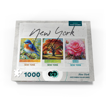 New York: Bird, Tree, Flower- State Symbols Collage Series 1000 Jigsaw Puzzle box view3