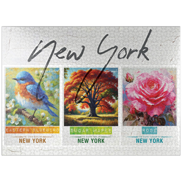 puzzleplate New York: Bird, Tree, Flower- State Symbols Collage Series 1000 Jigsaw Puzzle