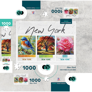 New York: Bird, Tree, Flower- State Symbols Collage Series 1000 Jigsaw Puzzle box 3D Modell