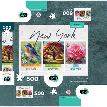 New York: Bird, Tree, Flower- State Symbols Collage Series 500 Jigsaw Puzzle box 3D Modell
