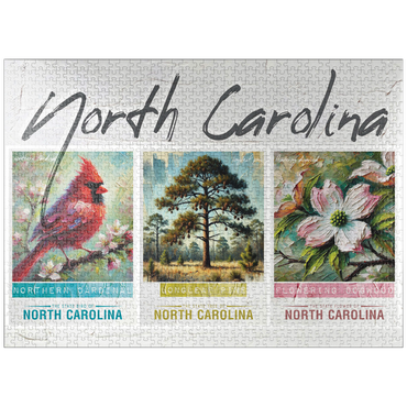 puzzleplate North Carolina: Bird, Tree, Flower- State Symbols Collage Series 1000 Jigsaw Puzzle