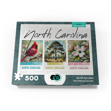 North Carolina: Bird, Tree, Flower- State Symbols Collage Series 500 Jigsaw Puzzle box view3
