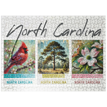 puzzleplate North Carolina: Bird, Tree, Flower- State Symbols Collage Series 500 Jigsaw Puzzle
