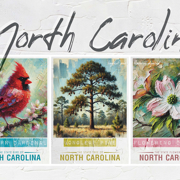 North Carolina: Bird, Tree, Flower- State Symbols Collage Series 500 Jigsaw Puzzle 3D Modell