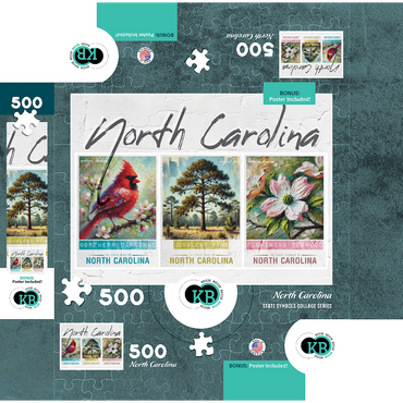 North Carolina: Bird, Tree, Flower- State Symbols Collage Series 500 Jigsaw Puzzle box 3D Modell