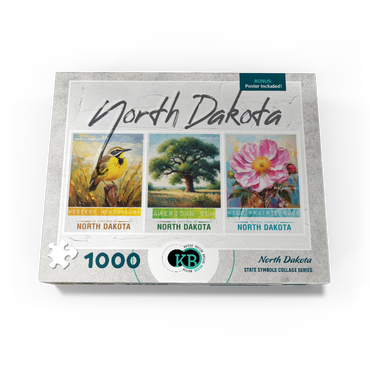 North Dakota: Bird, Tree, Flower- State Symbols Collage Series 1000 Jigsaw Puzzle box view3