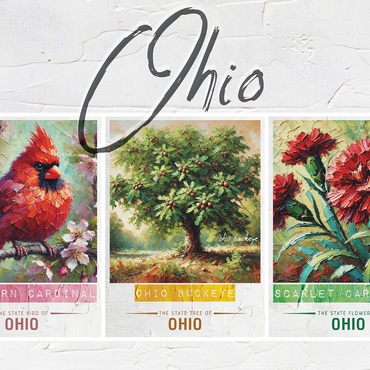 Ohio: Bird, Tree, Flower- State Symbols Collage Series 1000 Jigsaw Puzzle 3D Modell