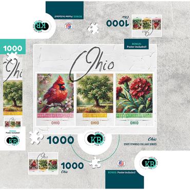 Ohio: Bird, Tree, Flower- State Symbols Collage Series 1000 Jigsaw Puzzle box 3D Modell