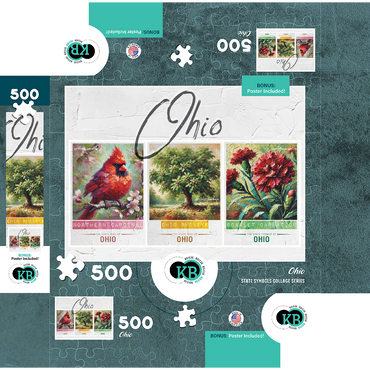 Ohio: Bird, Tree, Flower- State Symbols Collage Series 500 Jigsaw Puzzle box 3D Modell