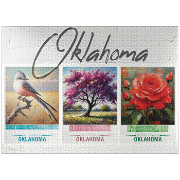 puzzleplate Oklahoma: Bird, Tree, Flower- State Symbols Collage Series 1000 Jigsaw Puzzle