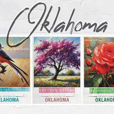 Oklahoma: Bird, Tree, Flower- State Symbols Collage Series 1000 Jigsaw Puzzle 3D Modell