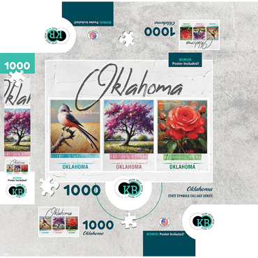 Oklahoma: Bird, Tree, Flower- State Symbols Collage Series 1000 Jigsaw Puzzle box 3D Modell