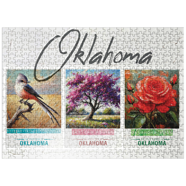 puzzleplate Oklahoma: Bird, Tree, Flower- State Symbols Collage Series 500 Jigsaw Puzzle