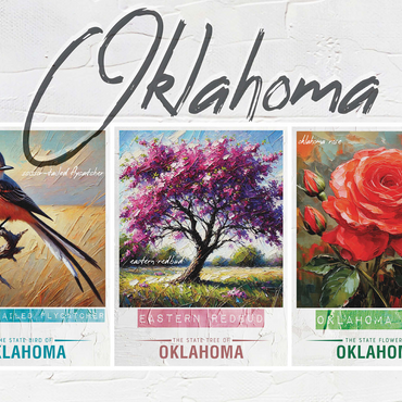 Oklahoma: Bird, Tree, Flower- State Symbols Collage Series 500 Jigsaw Puzzle 3D Modell