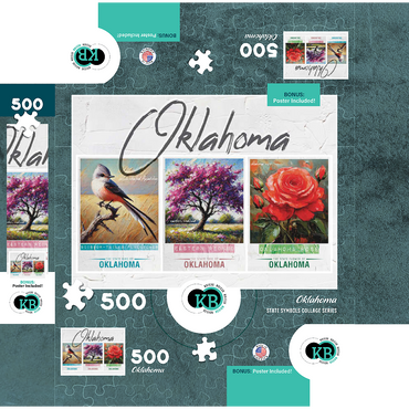 Oklahoma: Bird, Tree, Flower- State Symbols Collage Series 500 Jigsaw Puzzle box 3D Modell