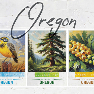 Oregon: Bird, Tree, Flower- State Symbols Collage Series 1000 Jigsaw Puzzle 3D Modell