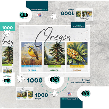 Oregon: Bird, Tree, Flower- State Symbols Collage Series 1000 Jigsaw Puzzle box 3D Modell