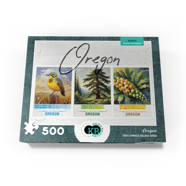 Oregon: Bird, Tree, Flower- State Symbols Collage Series 500 Jigsaw Puzzle box view3