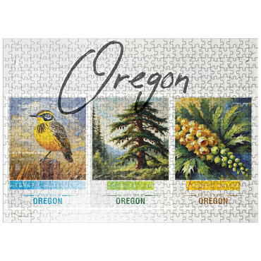 puzzleplate Oregon: Bird, Tree, Flower- State Symbols Collage Series 500 Jigsaw Puzzle