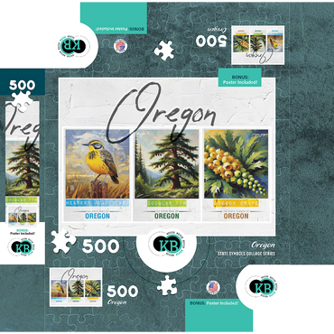 Oregon: Bird, Tree, Flower- State Symbols Collage Series 500 Jigsaw Puzzle box 3D Modell
