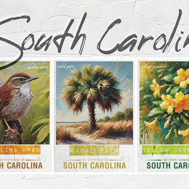 South Carolina: Bird, Tree, Flower- State Symbols Collage Series 1000 Jigsaw Puzzle 3D Modell