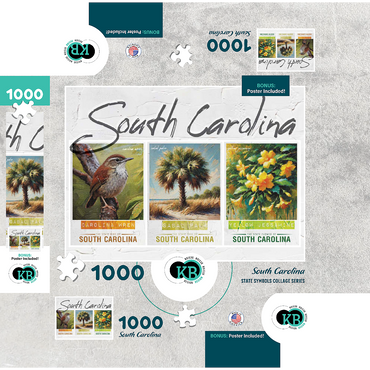 South Carolina: Bird, Tree, Flower- State Symbols Collage Series 1000 Jigsaw Puzzle box 3D Modell