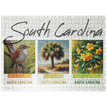 puzzleplate South Carolina: Bird, Tree, Flower- State Symbols Collage Series 500 Jigsaw Puzzle