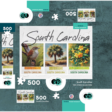 South Carolina: Bird, Tree, Flower- State Symbols Collage Series 500 Jigsaw Puzzle box 3D Modell