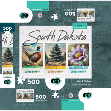 South Dakota: Bird, Tree, Flower- State Symbols Collage Series 500 Jigsaw Puzzle box 3D Modell