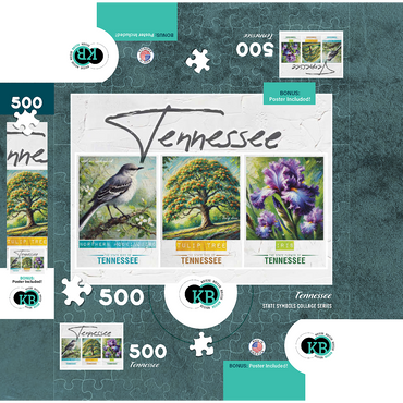 Tennessee: Bird, Tree, Flower- State Symbols Collage Series 500 Jigsaw Puzzle box 3D Modell