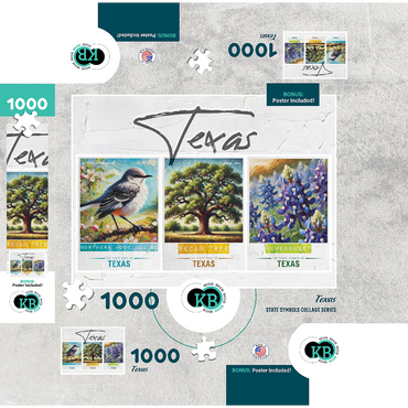 Texas: Bird, Tree, Flower- State Symbols Collage Series 1000 Jigsaw Puzzle box 3D Modell