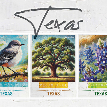Texas: Bird, Tree, Flower- State Symbols Collage Series 500 Jigsaw Puzzle 3D Modell