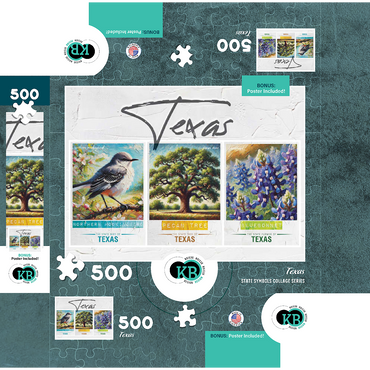 Texas: Bird, Tree, Flower- State Symbols Collage Series 500 Jigsaw Puzzle box 3D Modell