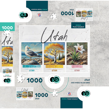 Utah: Bird, Tree, Flower- State Symbols Collage Series 1000 Jigsaw Puzzle box 3D Modell