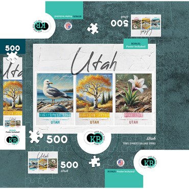 Utah: Bird, Tree, Flower- State Symbols Collage Series 500 Jigsaw Puzzle box 3D Modell