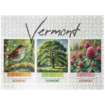 puzzleplate Vermont: Bird, Tree, Flower- State Symbols Collage Series 500 Jigsaw Puzzle
