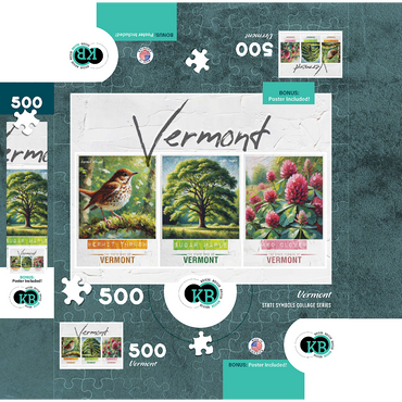 Vermont: Bird, Tree, Flower- State Symbols Collage Series 500 Jigsaw Puzzle box 3D Modell