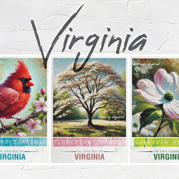 Virginia: Bird, Tree, Flower- State Symbols Collage Series 1000 Jigsaw Puzzle 3D Modell